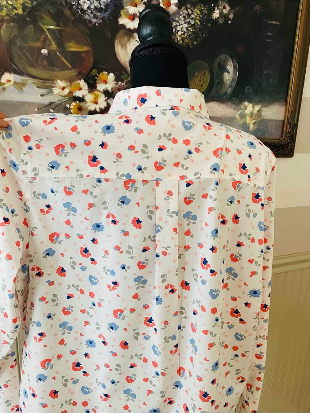 L.L. Bean Wrinkle Free White Button-Down Shirt with Pink & Blue Floral Print - Picture 8 of 15
